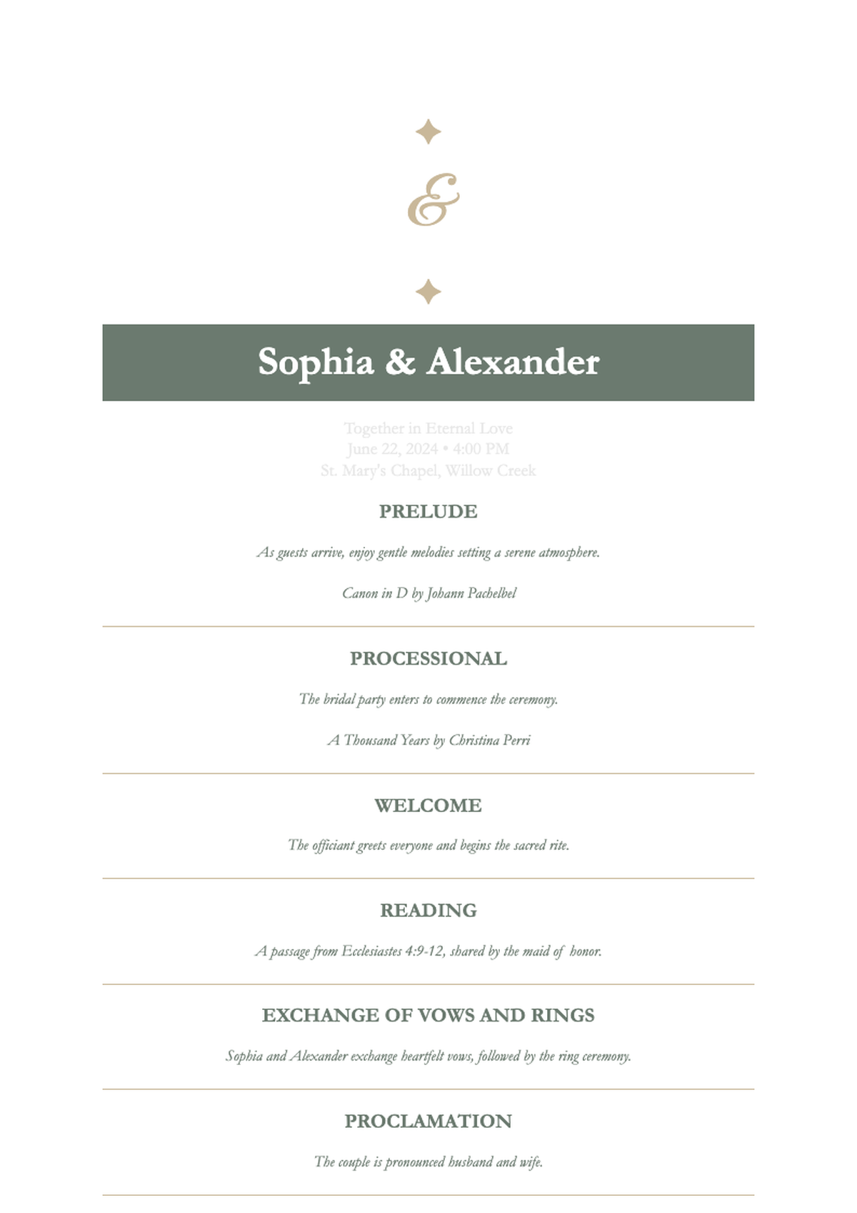 Elegant wedding ceremony program with gold accents and monogram_variant_2